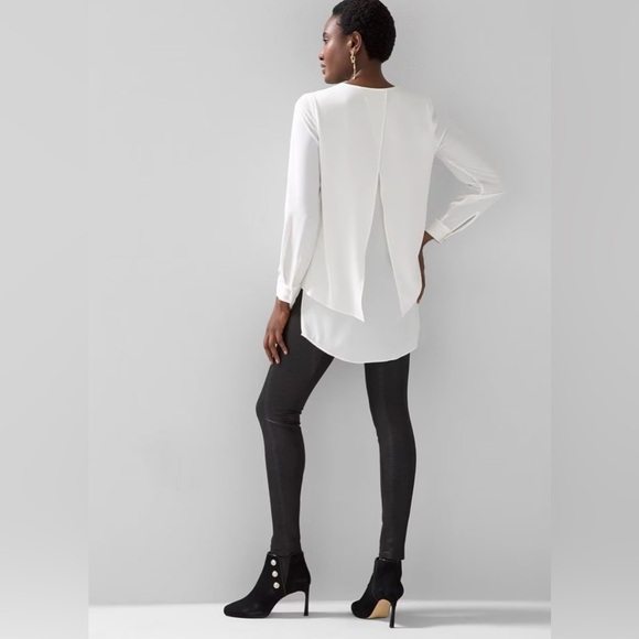 White House Black Market Ivory Long Sleeve Sheer V-Neck Tunic Size- S - Picture 3 of 15